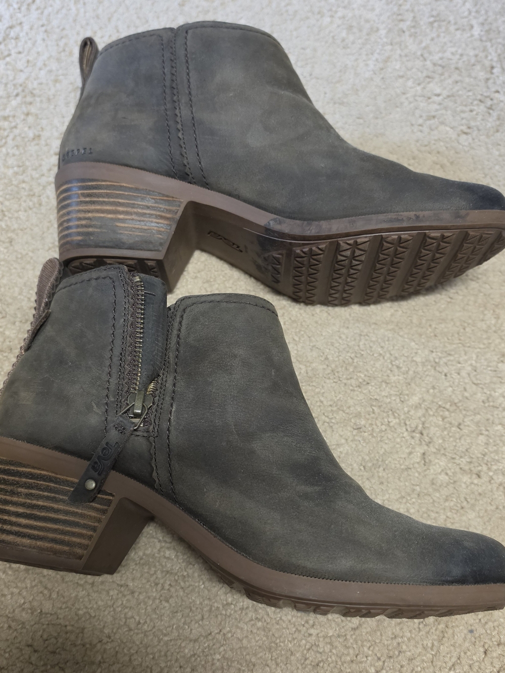 Teva Gray Suede Ankle Booties with Stacked Heel